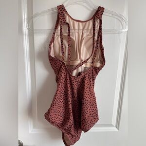 Rust Polka Dot One Piece Swimsuit Ruched Open Back Kona Sol Small